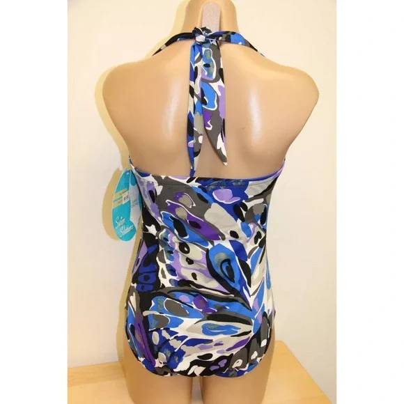 Swim Solutions One Piece Swimsuit Multicolor Tummy Control Womens 14 NWT - Picture 3 of 10
